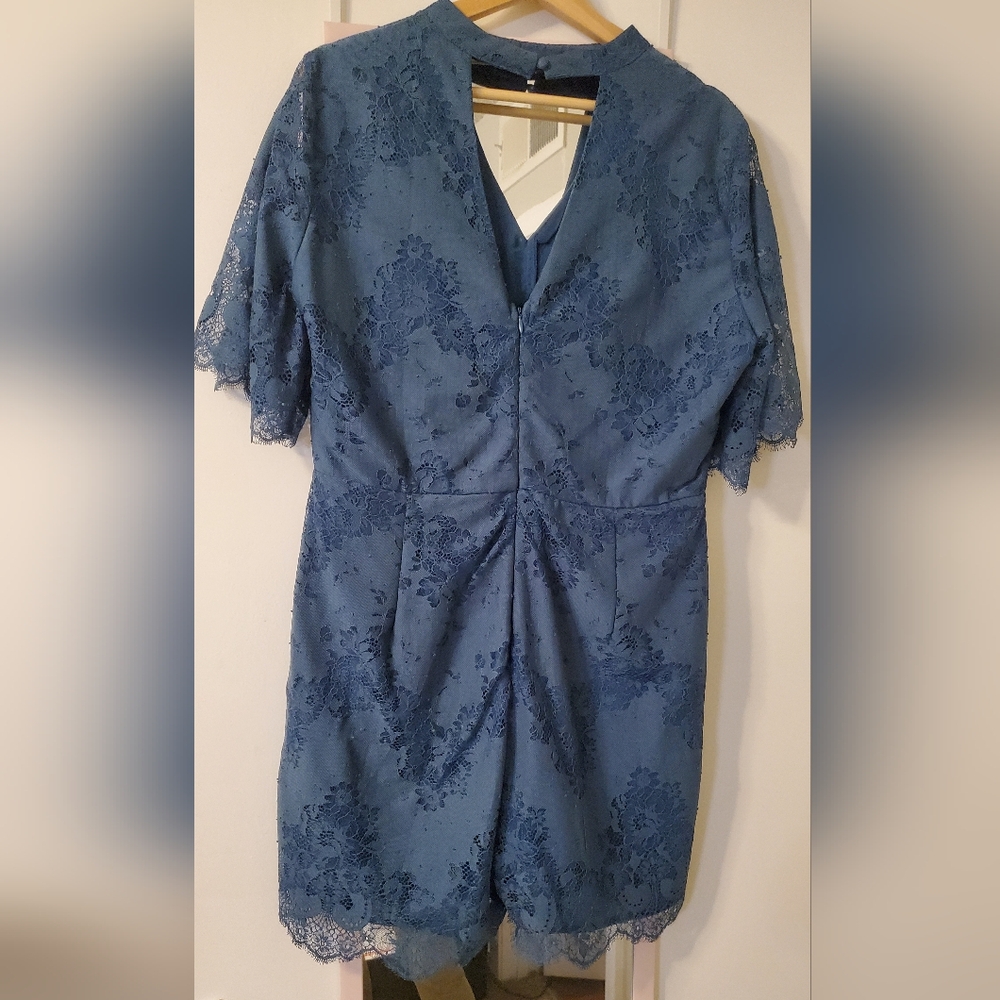 Mi Ami blue chiffon lace overlay romper